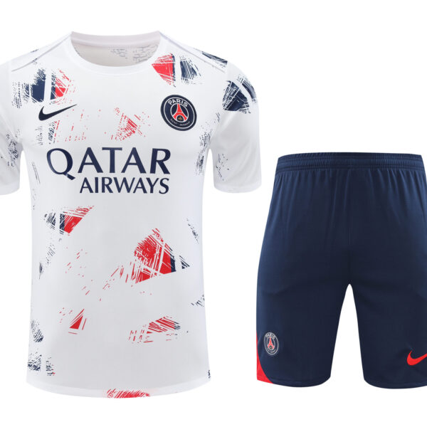 Conjunto de calentamiento PSG blanco rojo y azul
