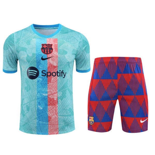 Conjunto de calentamiento FC Barcelona azul claro franja azul y roja