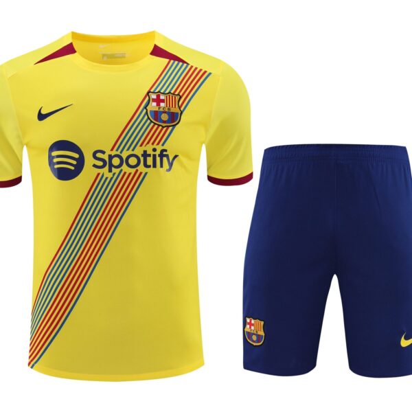 Conjunto de calentamiento FC Barcelona amarillo franja azul y roja