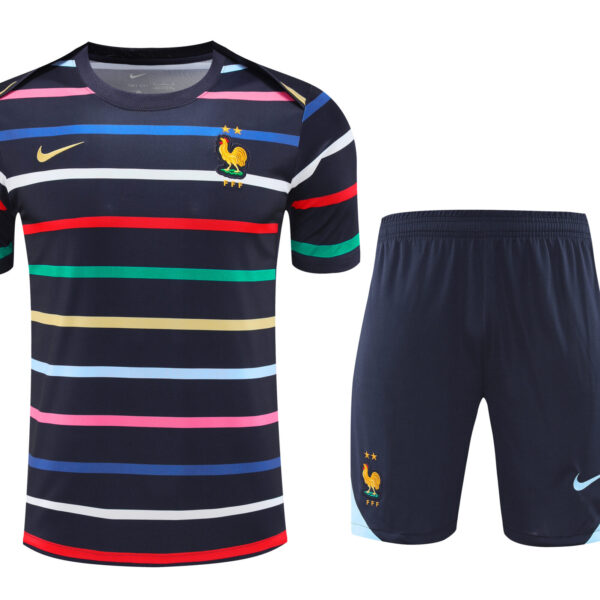 Conjunto de calentamiento Francia negro y rayas arcoíris