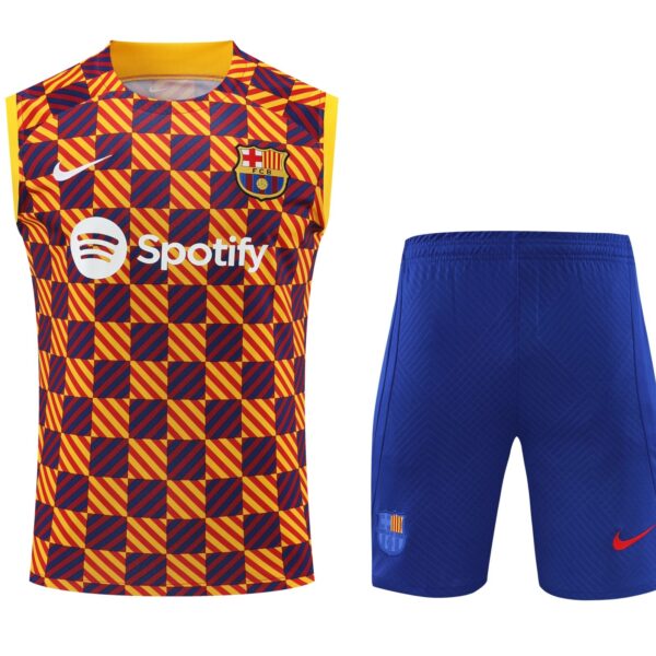 Conjunto tirantes FC Barcelona amarillo azul y rojo cuadros