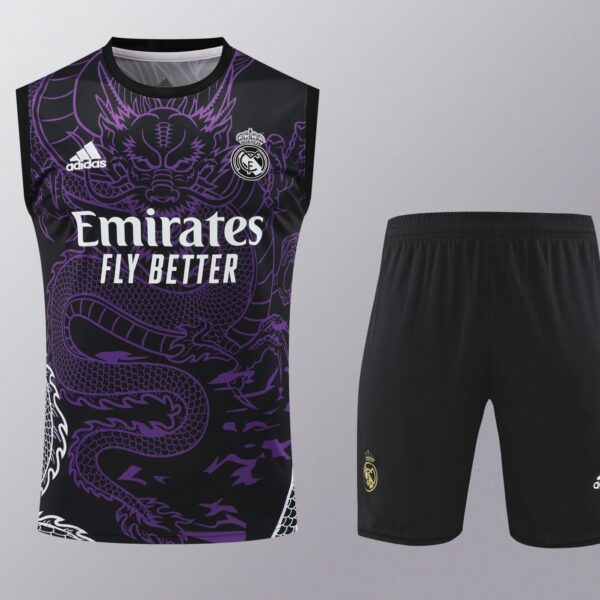 Conjunto tirantes Real Madrid negro y morado dragón
