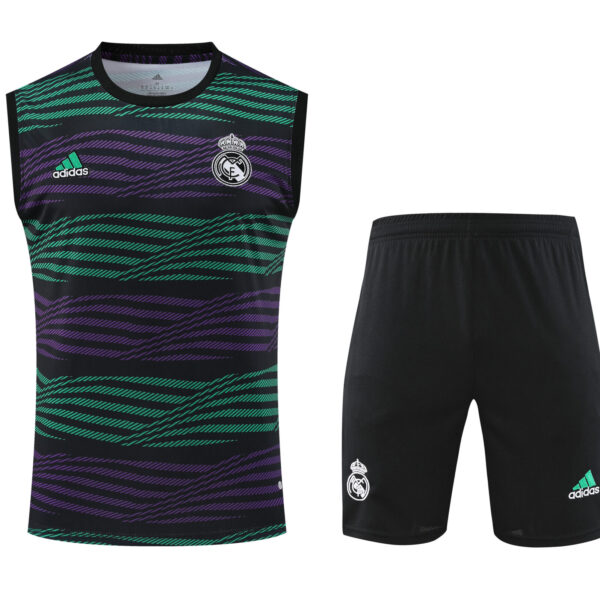 Conjunto tirantes Real Madrid morado negro y verde