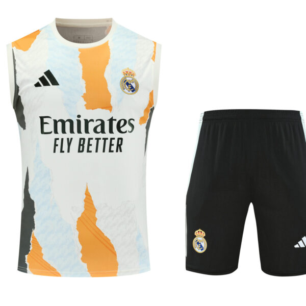 Conjunto tirantes Real Madrid blanco naranja y negro