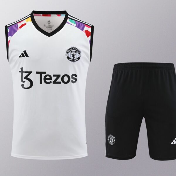 Conjunto tirantes Manchester United blanco mangas colores