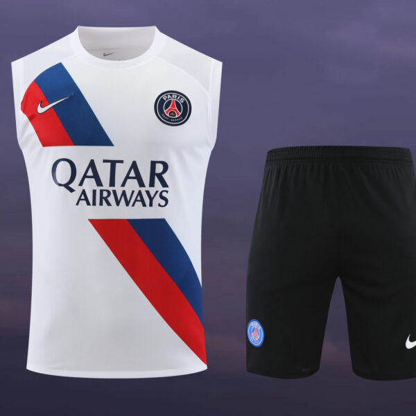 Conjunto tirantes PSG blanco franja roja y azul