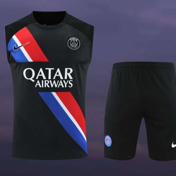 Conjunto tirantes PSG negro franja azul y roja
