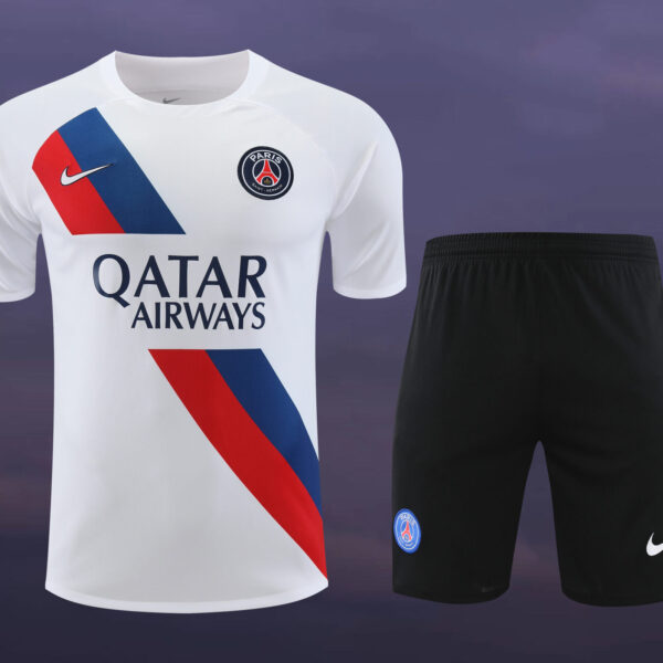 Conjunto de calentamiento PSG blanco franja azul roja
